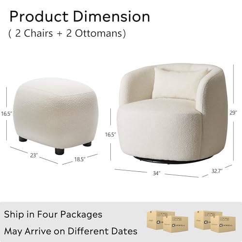 34" Wide 2 Boucle Swivel Barrel Chairs and 2 Ottomans Set (2 Count)