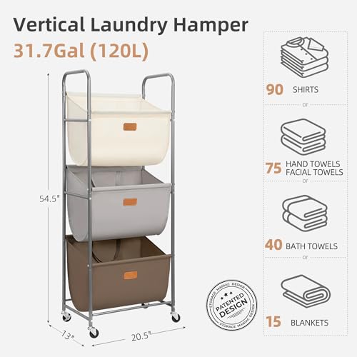 120 Liters Vertical Rolling Laundry Hamper