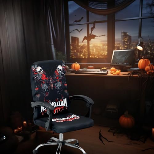 Halloween Office Chair CoversHorror Bloody Handprints Footprints on White Horror Theme Print Stretchable Slipcover for Modern Simplism Style High Back Boss Chair