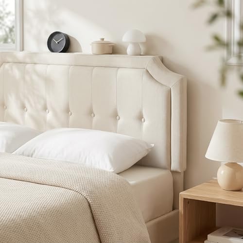 Full Size Bed Frame with Fabric Upholstered Headboard