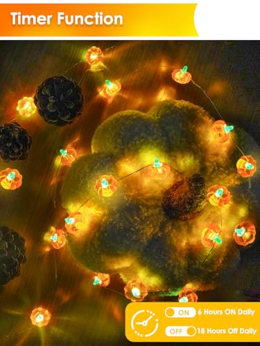 2 Pack 30LED Pumpkin Fall Decorations String Lights Battery Operated Remote