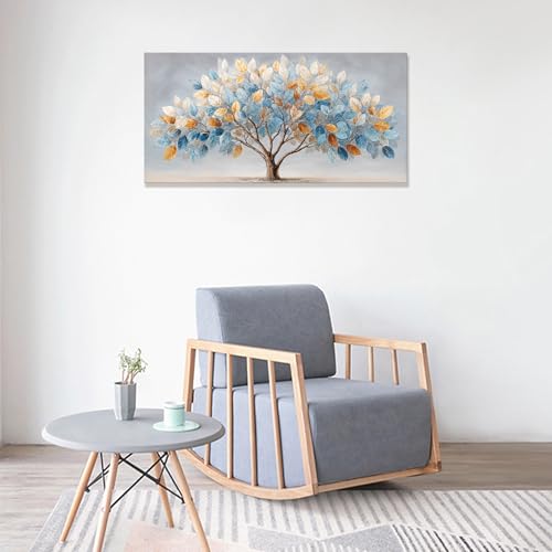 Canvas Wall Art Decor Blue Gold Leaf Tree Canvas Art Wall Decor For Living Room Modern Wall Art Botanical Nature Canvas Prints Colorful Tree Wall Art Decor For Bedroom Home Office Decor 20"×40"