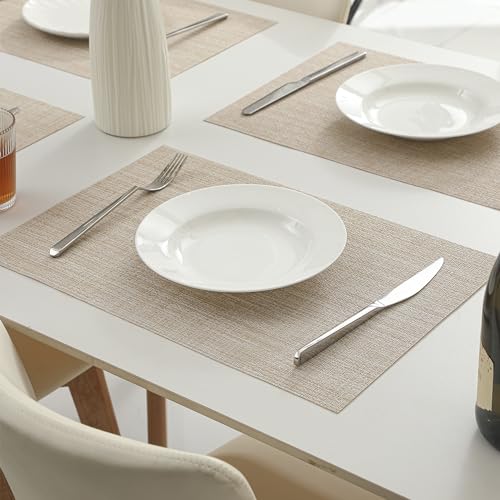 Woven Vinyl Beige Placemats Set of 16 (14 Count)