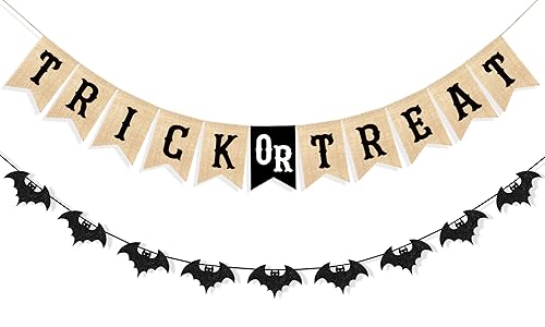 Trick or Treat Banner Garland Halloween Decorations for Mantel (11 Count)