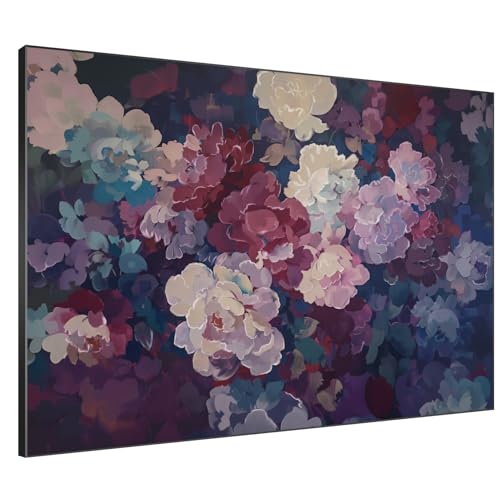 36"x46" Extra Large Framed Wall Art Bold Peony Bloom in Colorful Impressionist Style