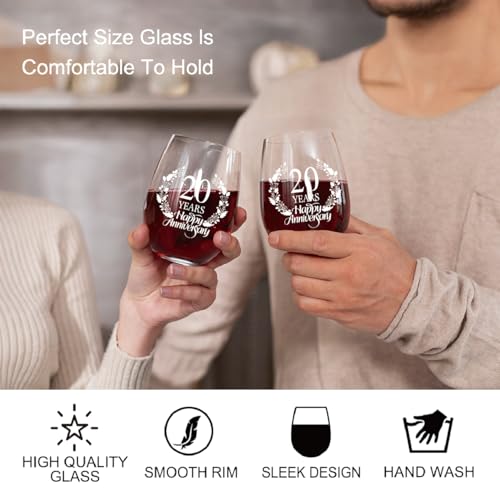 20 Years Happy Anniversary Wine Glass Set of 2 (2 Count)