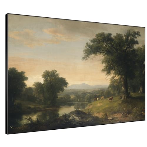 60"x72" Extra Large Framed Wall Art Classic River Valley Landscape Vintage Style Countryside Illustration for Home Living Room Bedroom Decor