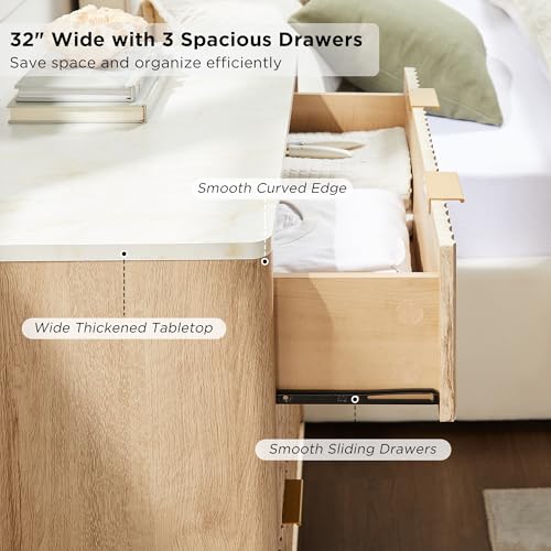 32" Large Fluted Nightstand with 3 Drawers