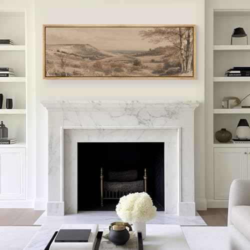 Large Framed Canvas Print Wall Art Vintage Neutral Tone Countryside Landscape Retro Fine Art Illustrations Decorative Colorful for Bedroom