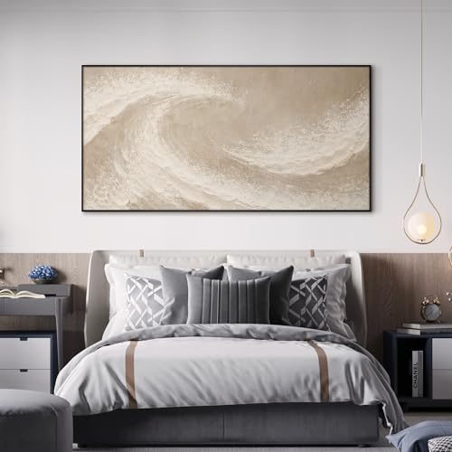 36"x72" Extra Large Framed Wall Art Soft Sand Wave Abstract Neutral Illustration for Home Living Room Bedroom Decor