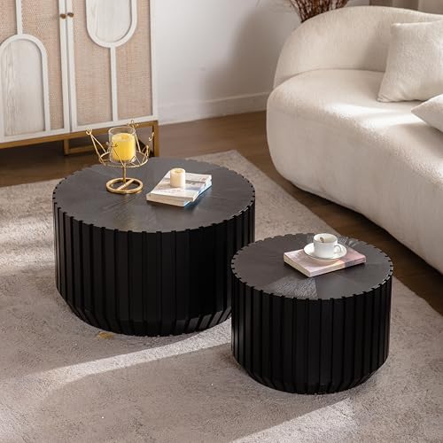 Fluted Round Coffee Table Set of 2 (2 Count)