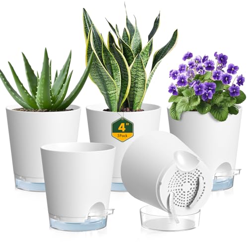 4 inch Self Watering Pots for Indoor Plants (5 Count)