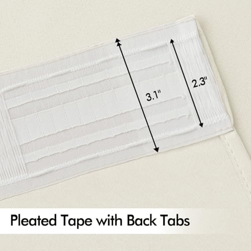 Beige White Back Tab Blackout Curtains 52x108 Inch Long 2 Panels Set (2 Count)