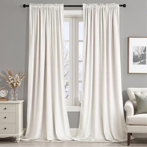 Ivory Blackout Velvet Curtains Drapes 108 Inch Long 52"x108" Bedroom (2 Count)
