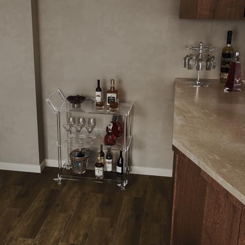Acrylic Bar Cart with 4 Lockable Wheels