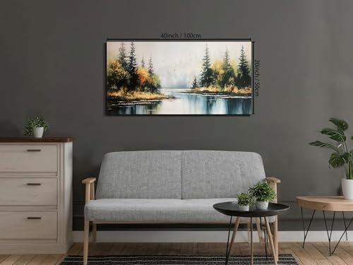 Forest Wall Art Canvas Landsacape Lake Painting Wall Decor 40"x20"