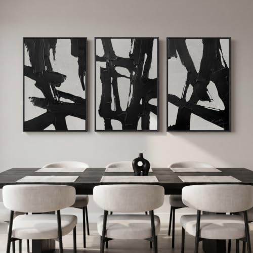 Large Framed Black and White Abstract Wall Art for Living Room (3 Count)