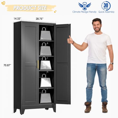 71" Tall Metal Storage Cabinet with 2 Doors and 4 Adjustable Shelves