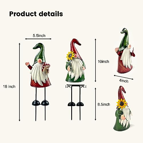 Metal Gnome Yard Art Outdoor Gnomes Garden Statue 18 Inch Gnome Figurine Decorative Stakes for Holiday Christmas Lawn Patio Yard Garden Decor (2 Count)