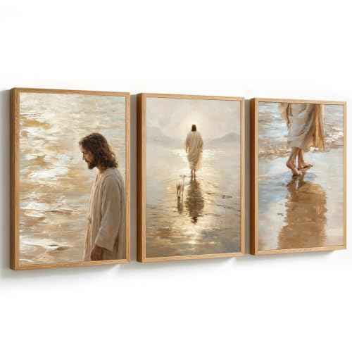 KAlRNE Jesus Walking on Water Religious Christian Wall art Set (3 Count)