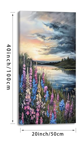Beautiful Colorful Grassland by Riverbank Landscape Wall Art Decor Artwork for Bedroom