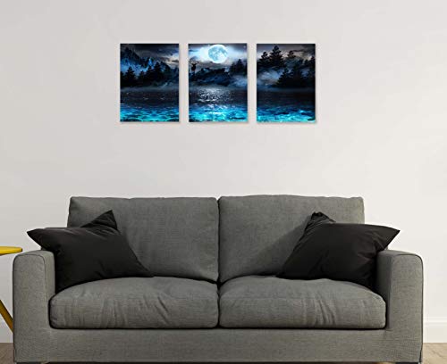 Wall Decorations For Living Room Moon Deer Ocean Landscape Picture Teen Room Decor Wall Art For Bedroom Modern Decor 3 Piece Framed Ready To Hang Moon Wall Art 3 Piece Wall Art Size 12x16 Each Panel
