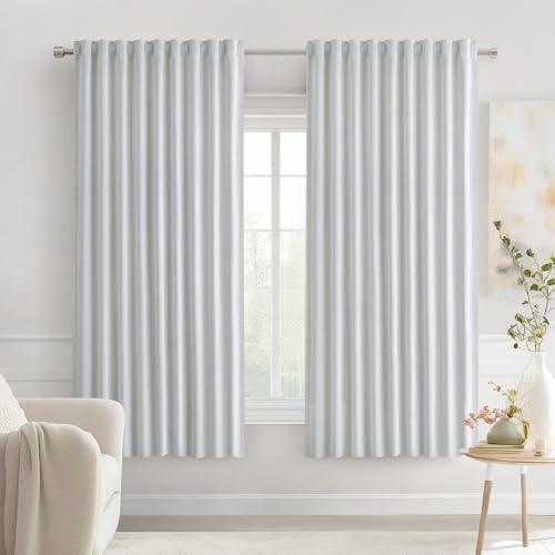 Greyish White Back Tab Blackout Curtains 52x63 Inches Long 2 Panels (2 Count)