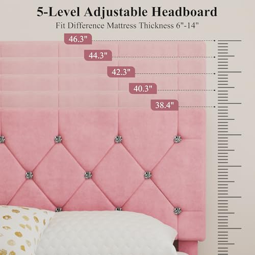 Full Size Bed Frame with Diamond Tufted Headboard