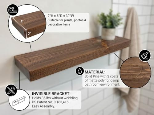 Joel’s Antiques 30 inch Floating Shelf 2 inch Thick Solid Wood Floating Shelves for wall