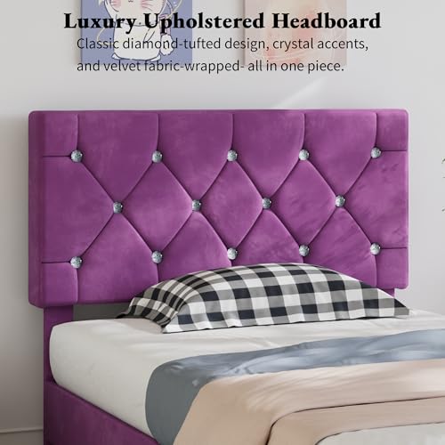 Twin Size Bed Frame with Diamond Tufted Headboard