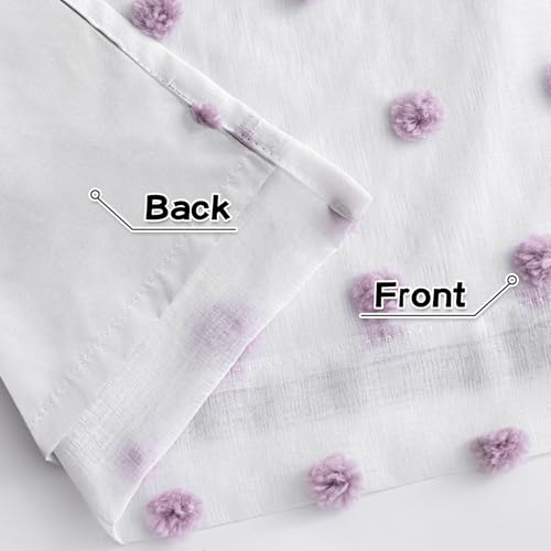 100% Blackout Curtains for Living Room 95 Inch Long Total Light Blocking Curtains for Sliding Door 2 Panels Grommet Room Darkening Girls Bedroom Drapes with Purple Pom Pom Sheer 50 x 95 in (2 Count)
