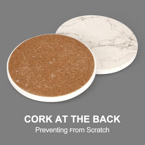 White Marble Coasters Set of 6 Absorbent Ceramic Cute Drink Coaster Holder (6 Count)
