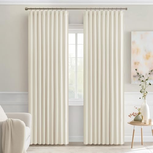 Beige White Back Tab Blackout Curtains 52x84 Inch Length 2 Panel Set (2 Count)