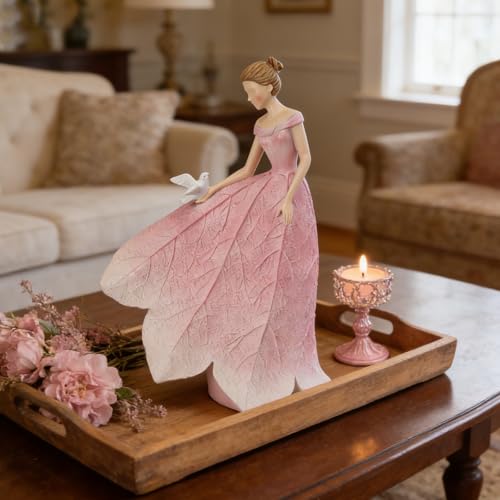 Pink Leaf Angel Girls Fairy Statue