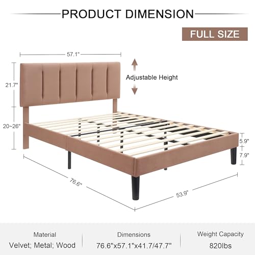 Full Size Bed Frame with Upholstered Headboard