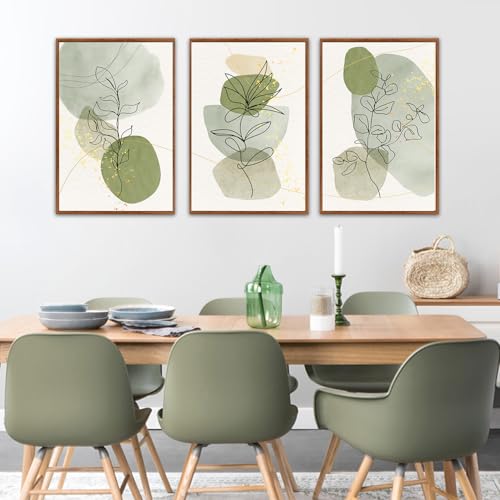 KAlRNE Boho Botanical Abstract Sage Green Large Wall Art Set (3 Count)