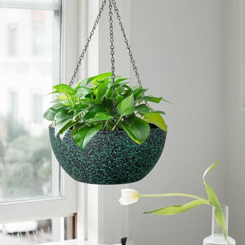 13inch Large Hanging Planters Pots for Outdoor Indoor Plants with Drainage Holes and Chain (2 Count)
