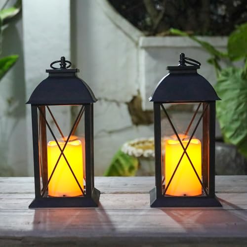13 Inch Outdoor Decorative Lanterns with LED Candle Timer 2 Pack Cross (2 Count)