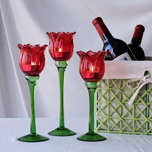 Red Tulips Tealight Candle Holder Set of 3 (3 Count)