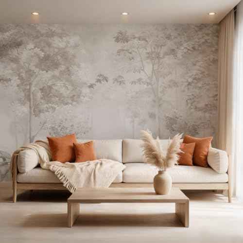 Neutral Forest Peel and Stick Wallpaper Jungle Landscape Mural