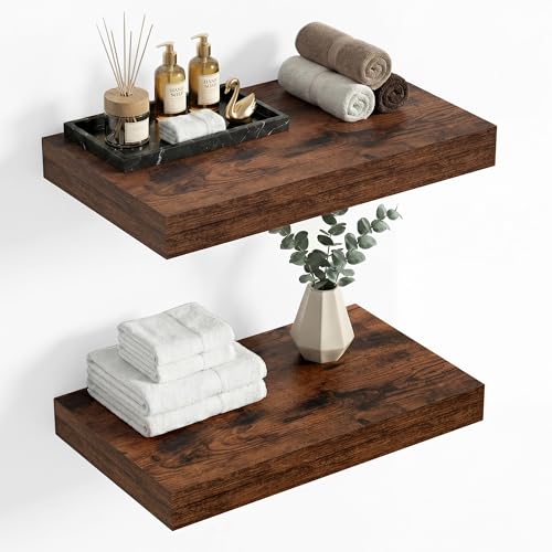 16 x 12 Deep Floating Shelves Wall Mounted Set of 2 Rustic Brown (2 Count)