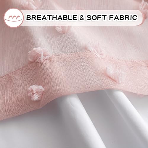 Blush Pink Pom Pom Blackout Curtains for Girls Bedroom 63 Inch Long 100% Room Darkening Curtain for Kids Room 2 Panels Small Window Treatment Grommet 2 Layered Drapes Toddler 50W x 63L (2 Count)