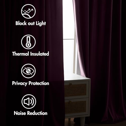 Dark Purple Velvet Pinch Pleat Blackout Curtains W52 X L84 Inches (2 Count)