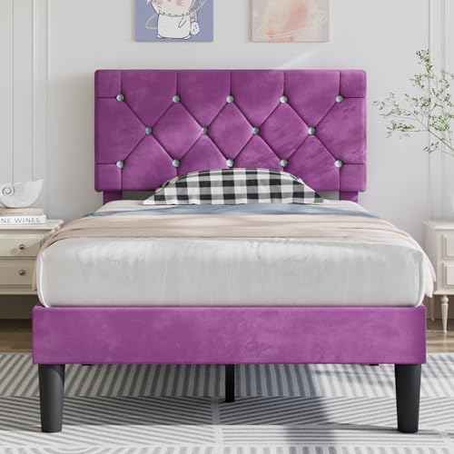 Twin Size Bed Frame with Diamond Tufted Headboard