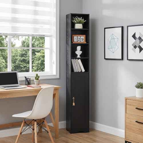 Narrow Bookcase with 6 Adjustable Shelves