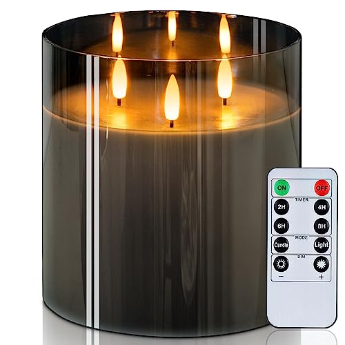 Grey Large Glass Flameless LED Candle