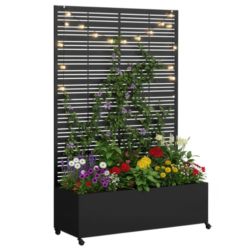 Metal Planter Box with Trellis Privacy Screen