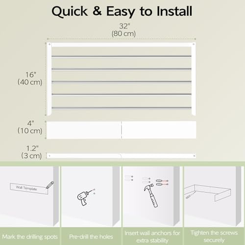 Wall Mounted Clothes Drying Rack 32"
