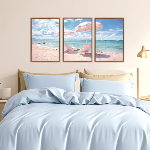 KAlRNE Seascape Coastal Decor Pink Beach Ocean Art Print Set (3 Count)