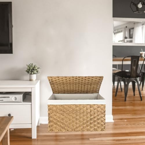 Large Wicker Storage Basket with Lid